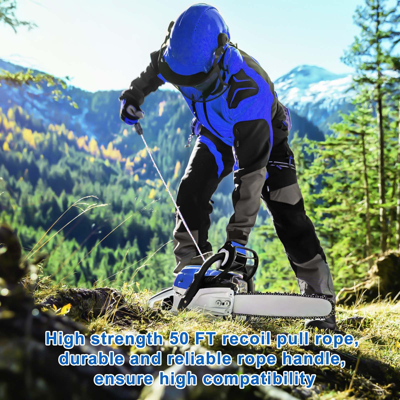 Cuerda de arranque de retroceso de 4 mm, 50 pies con 2 asas universales de repuesto para motosierras, cortacésped, cortadoras de cuerda, compatible con Husqvarna, STIHL