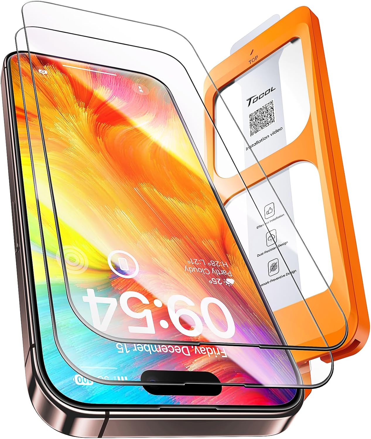 TOCOL for iPhone 16 Pro Max Screen Protector, [Military Grade Shatterproof] [9H Hardness] HD Tempered Glass for iPhone 16 Pro Max Full Coverage Screen Protector, Easy Installation, 2 Pack