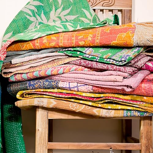 Miniatura 4 de Krati Exports Vintage Kantha Quilts Handmade Old Saree Made gudari Boho Bedding Throw Blanket Bedspread Rally