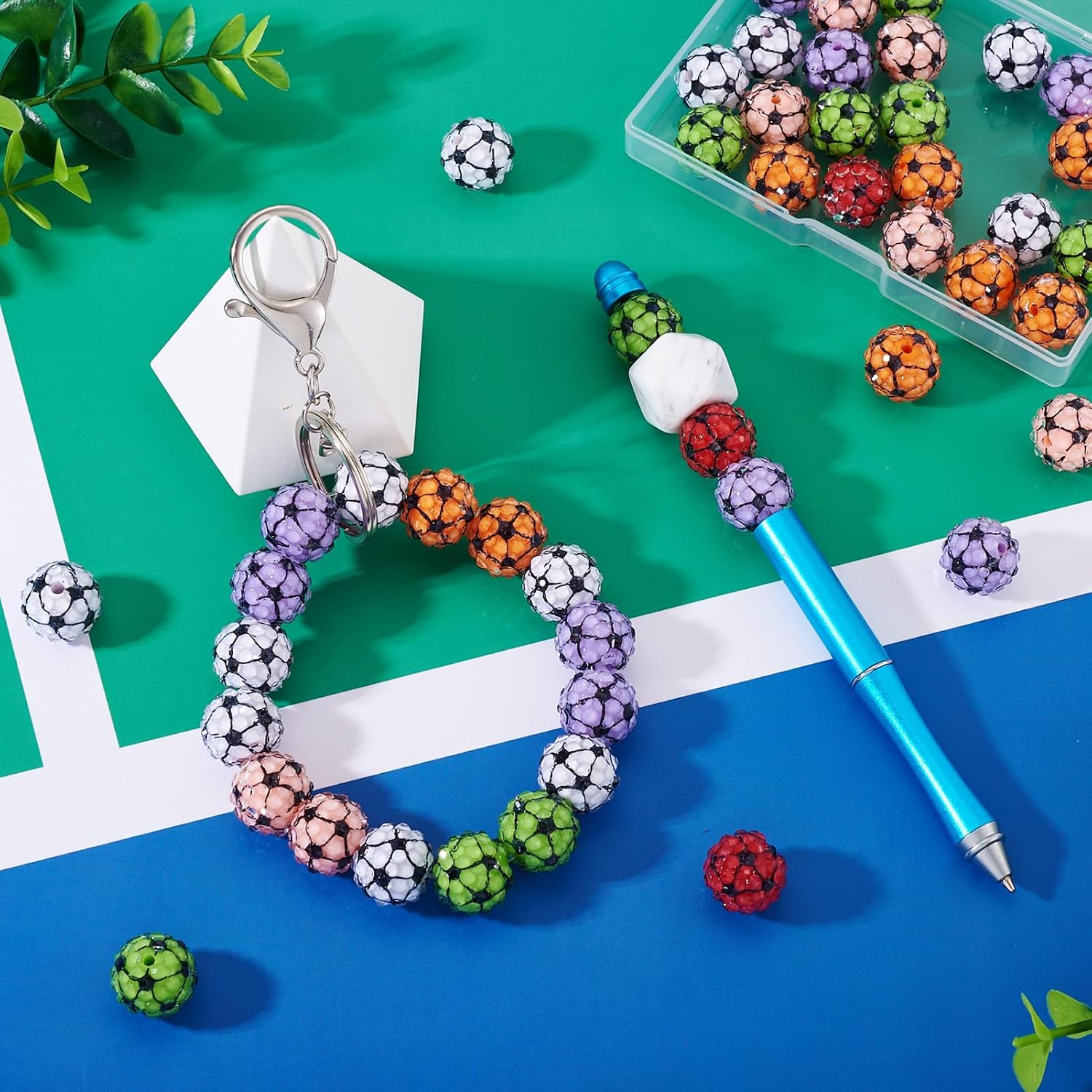 Craftdady 30 pcs 16 mm Resin Sport Ball Rhinestone Beads Football Round Disco Beads Soccer Chunky Bubblegum Beads for DIY Crafts Bracelet Earring Jewelry Making