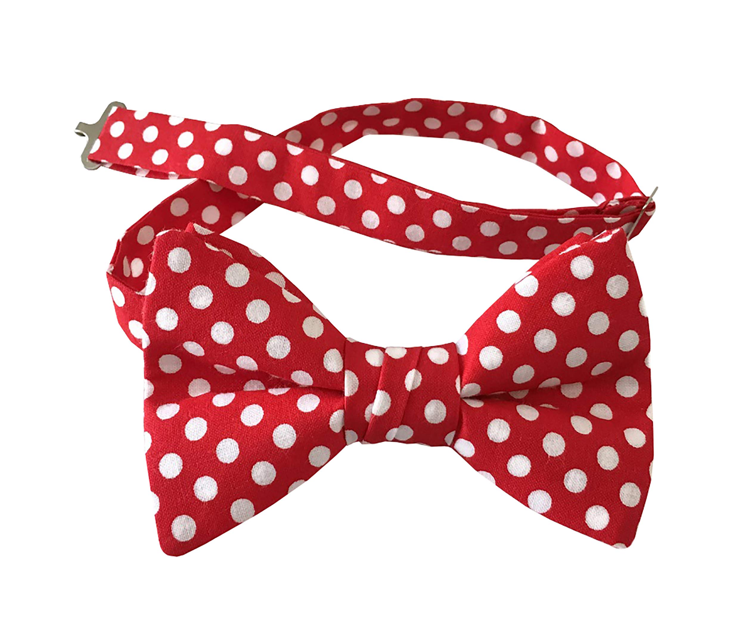 Papillon da uomo prelegato fatto a mano a pois rossi e bianchi, Rosso e bianco., Uomini