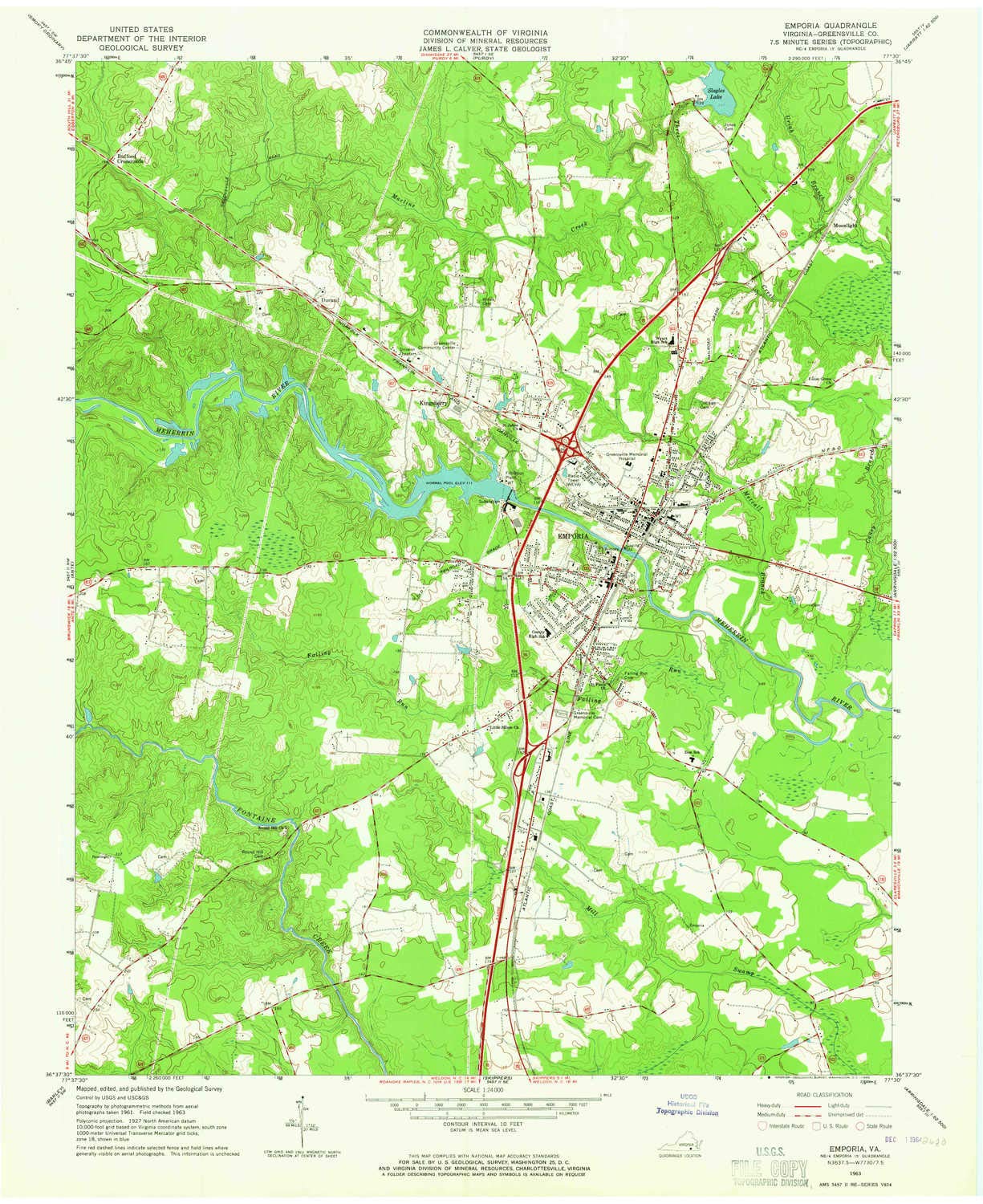 YellowMaps Emporia VA topo map, 1:24000 Scale, 7.5 X 7.5 Minute, Historical, 1963, Updated 1964, 27 x 22 in - Paper