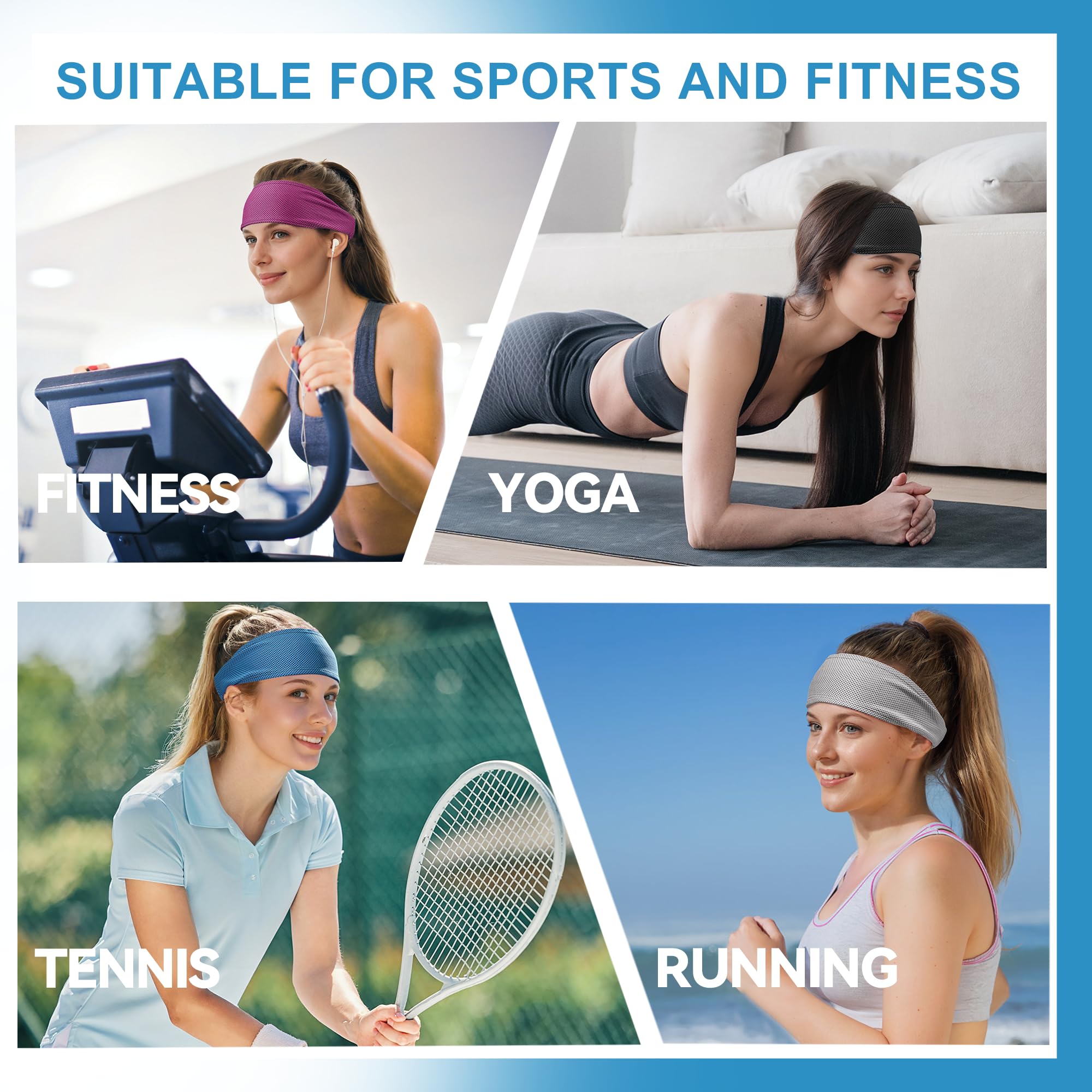 Sukeen Kühlende Stirnbänder für Frauen, sofortige Kühlung, Feuchtigkeitstransport, rutschfeste Workout-Stirnbänder, elastisches Sport-Stirnband, Schweißbänder für Laufen, Yoga, Fitnessstudio