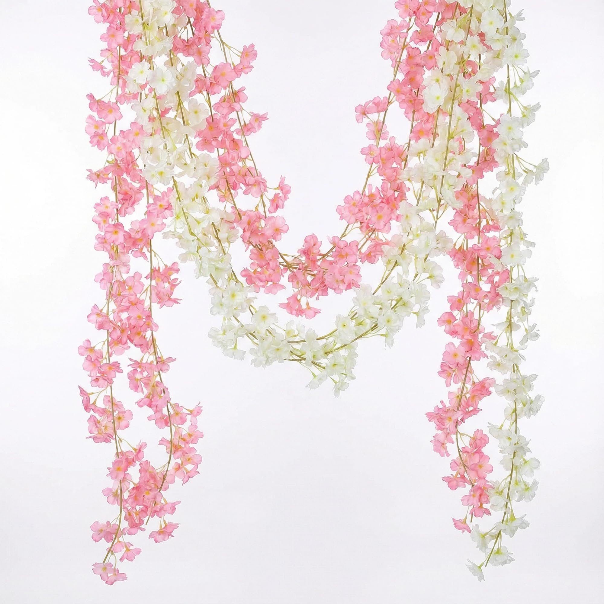 MINWEGI Premium Artificial Cherry Blossoms - 3 Pack Waterproof & Fade-Resistant PVC Flowers for Wedding & Home Decor (2 Pink + 1 White, 1.8m Each)