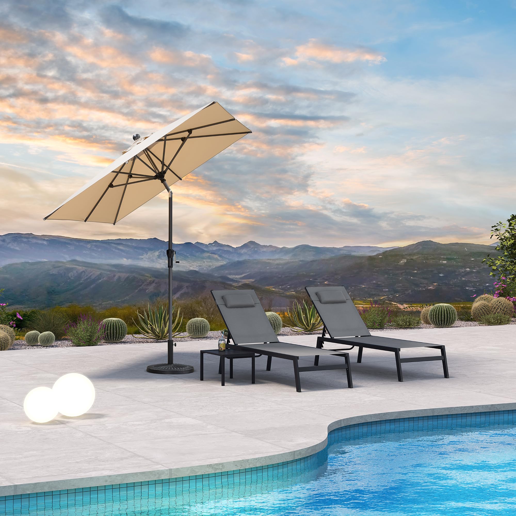 PURPLE LEAF Patio Market Umbrella 6.5' x 6.5' Square Tilt Beige 8 Ribs Pool