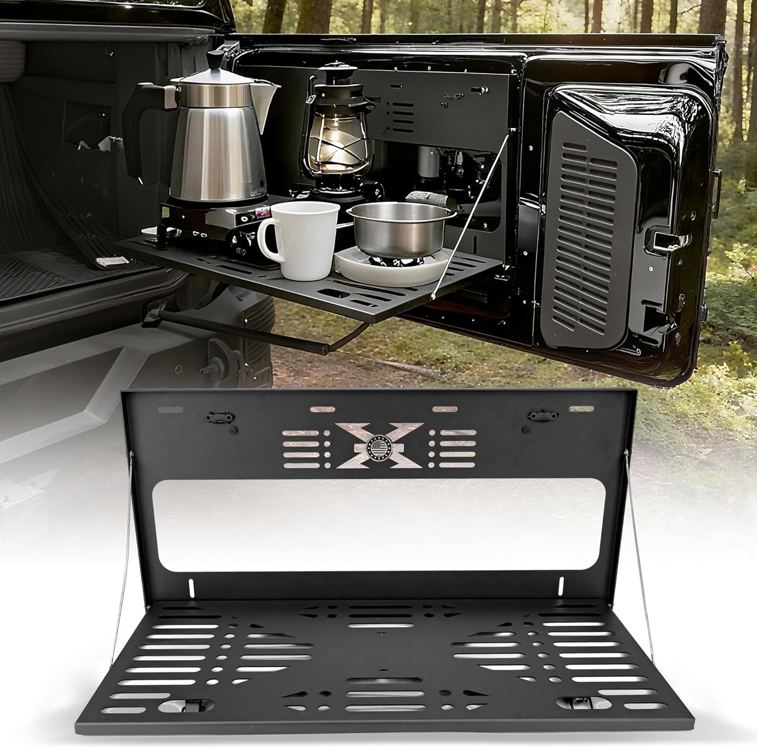 Tailgate Table Cargo Rack for 2021-2025 2/4 Door Ford Bronco (Not for Sport Model), Rear Door Foldable Shelf, High Load-Bearing Capacity Luggage Storage Holder Camping Accessories