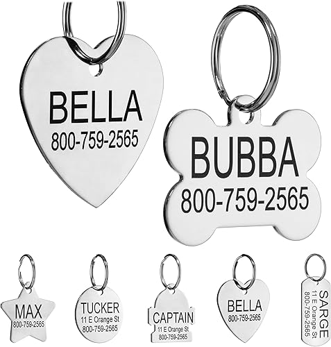 Providence Engraving - Etiquetas de identificación de acero inoxidable con grabado personalizado para mascotas. Etiquetas en tamaño pequeño o