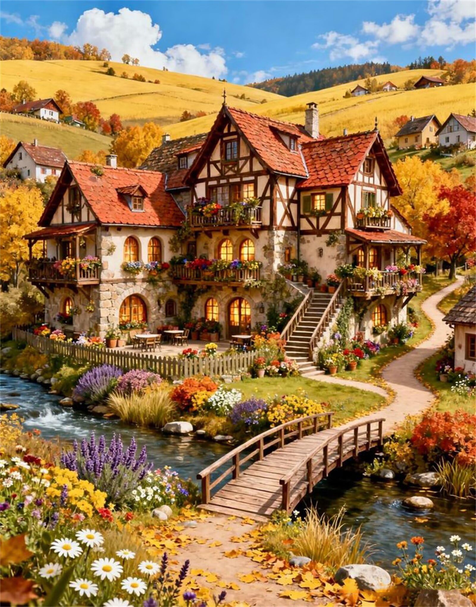 2000 Teile Puzzle Für Erwachsene,Herbstliche Dorflandschaft DIY-Puzzle,Kreative Unterhaltung, Spaß, Klassisches Puzzles Familienspiele