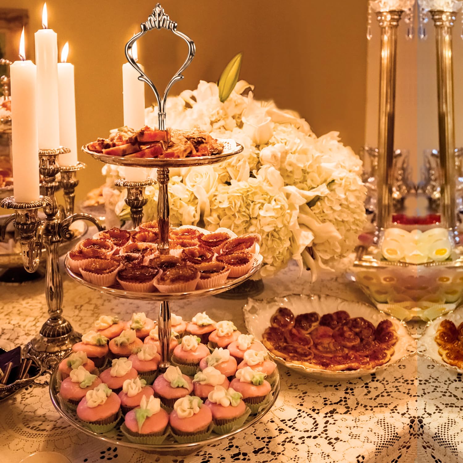 Alzata per Dolci A 3 Livelli, Alzata per torta in acciaio inossidabile, Espositore per Frutta e Dolci, Supporto riutilizzabile per Torta per Party, Matrimonio, Compleanno