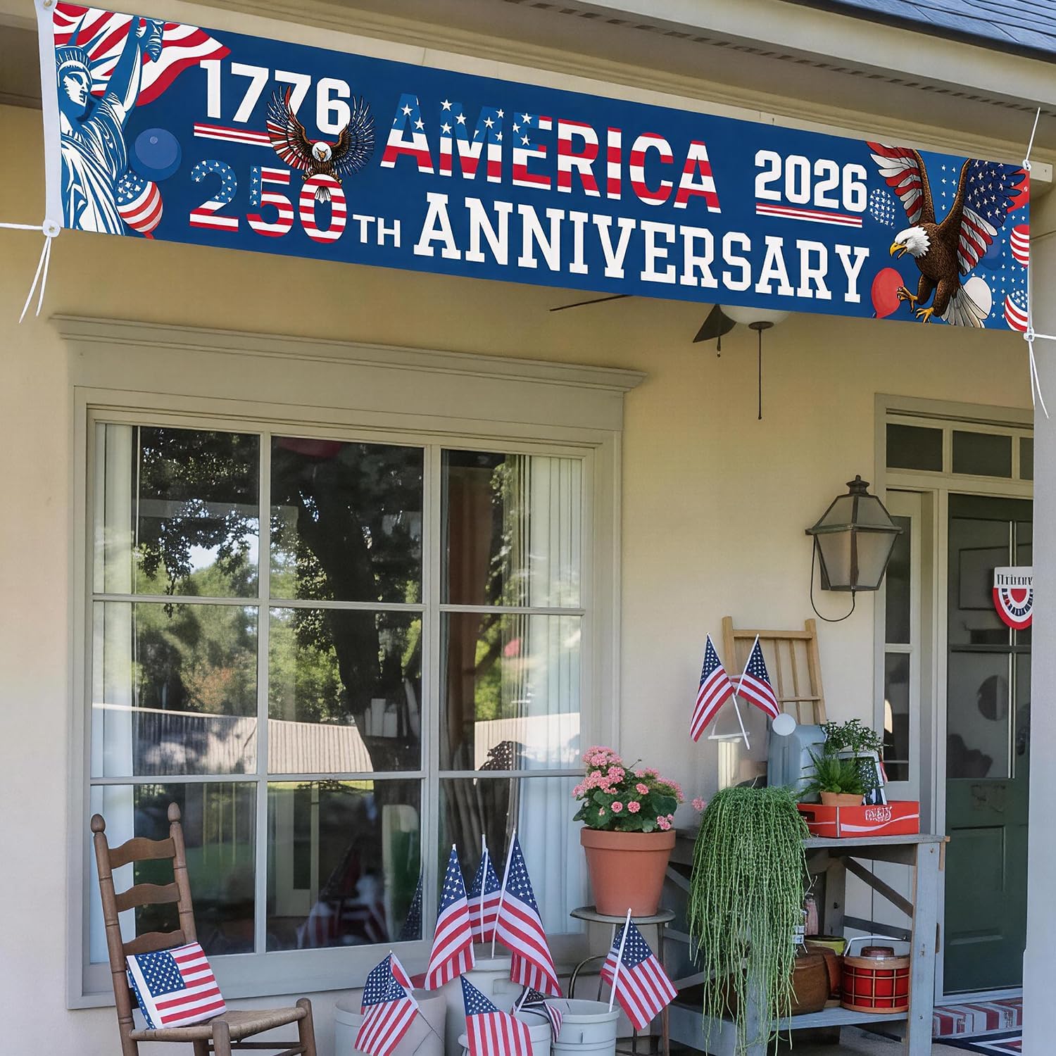 250th Anniversary Banner 120" x 20" America 1776-2026 US 250 Years Birthday Freedom American Map Patriotic Eagle Patriotic Party Supplies Home Decorations for Outdoor,Garden,Porch,Yard,Indoor,Lawn