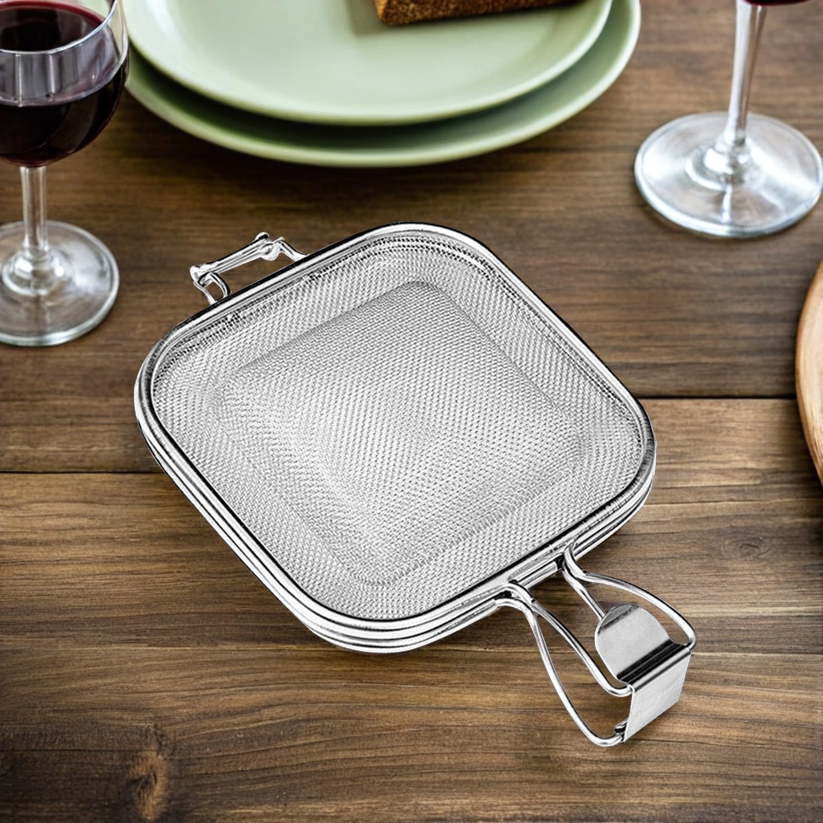 Pinza da Cucina in Acciaio Inossidabile Rete per Cottura Arrosto e Bordo Arrotondato, per Tostare Pane e Verdure Asciutte