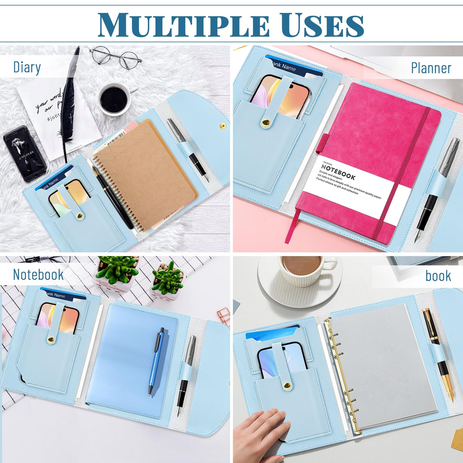 Travelers - Housse de carnet de notes bleue - Étui rechargeable en cuir A5 - Organisation de bureau