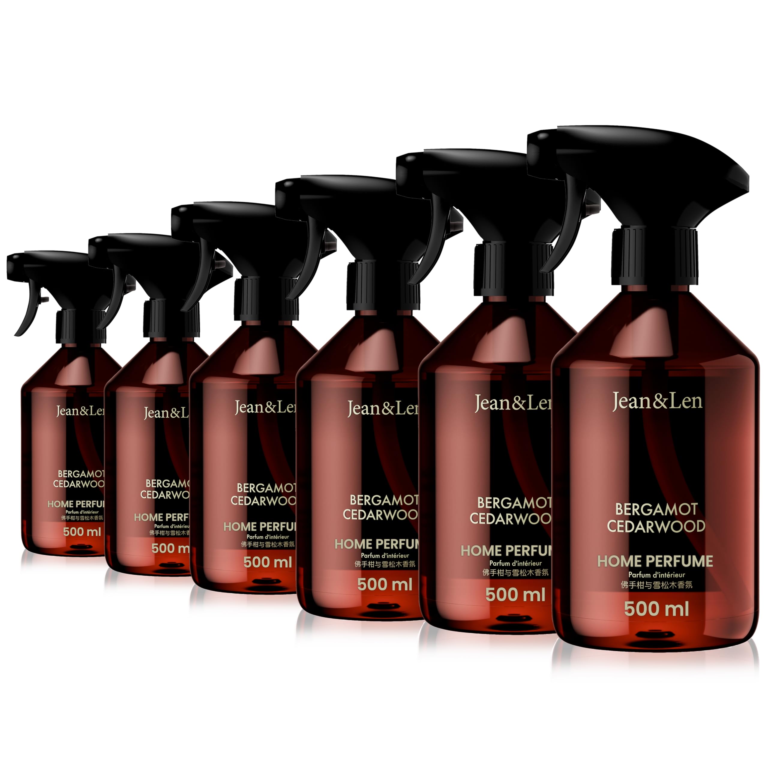 Jean & Len Home Perfume Set Bergamota y Cedro, fragancia de ambiente con aroma ácido, refresca con una sola pulverización, spray de ambiente de diseño minimalista, 6 x 500 ml