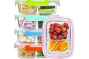 Glass Meal Prep Containers 2 Compartment with Lids (5 Pack)