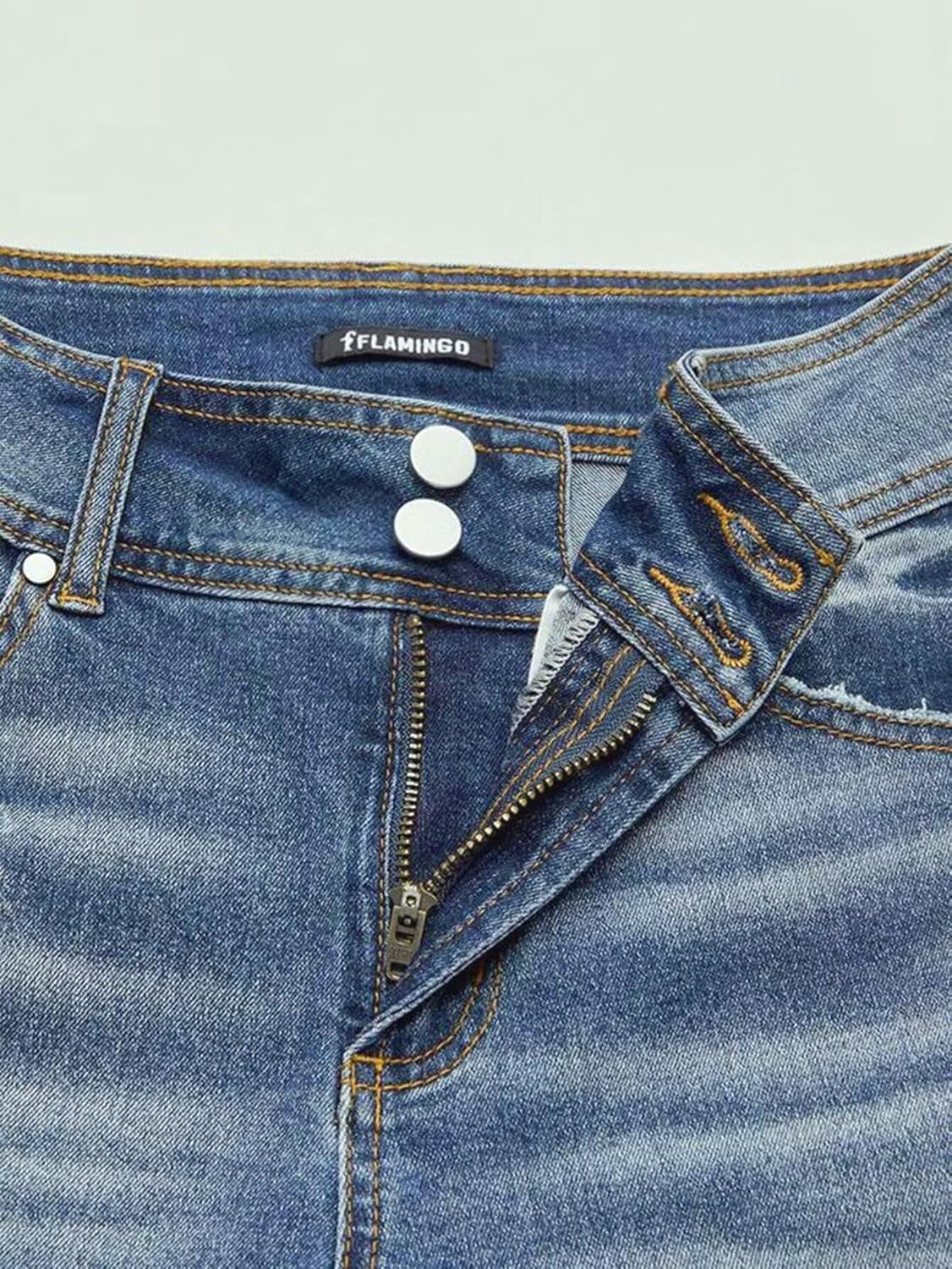 Flamingals Bootcut Jeans for Women Stretchy Mid Rise Double Button Wash Solid 90s Straight Leg Jeans