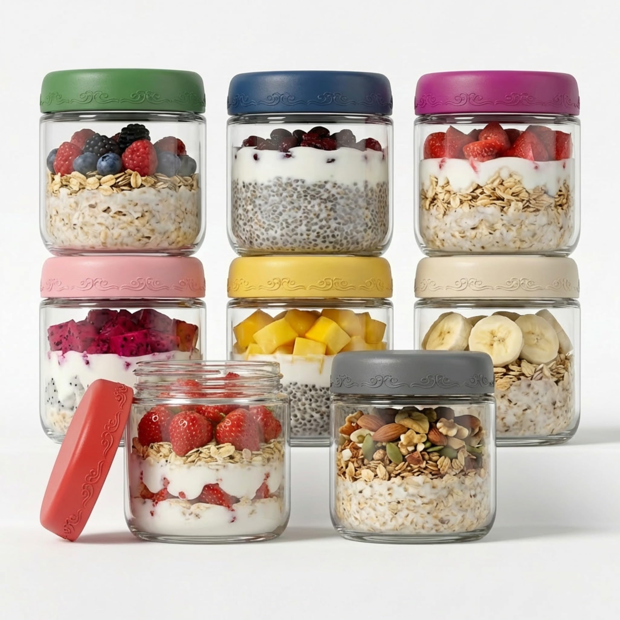 10 OZ 8Pack Overnight Oats Jars with Lids, GLATABAM
