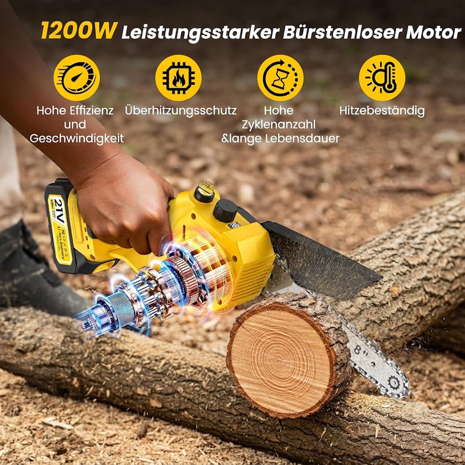 Mini Kettensäge mit Akku 8000mAh, 8-Zoll & 6-Zoll Kettensäge mit Auto-Oil