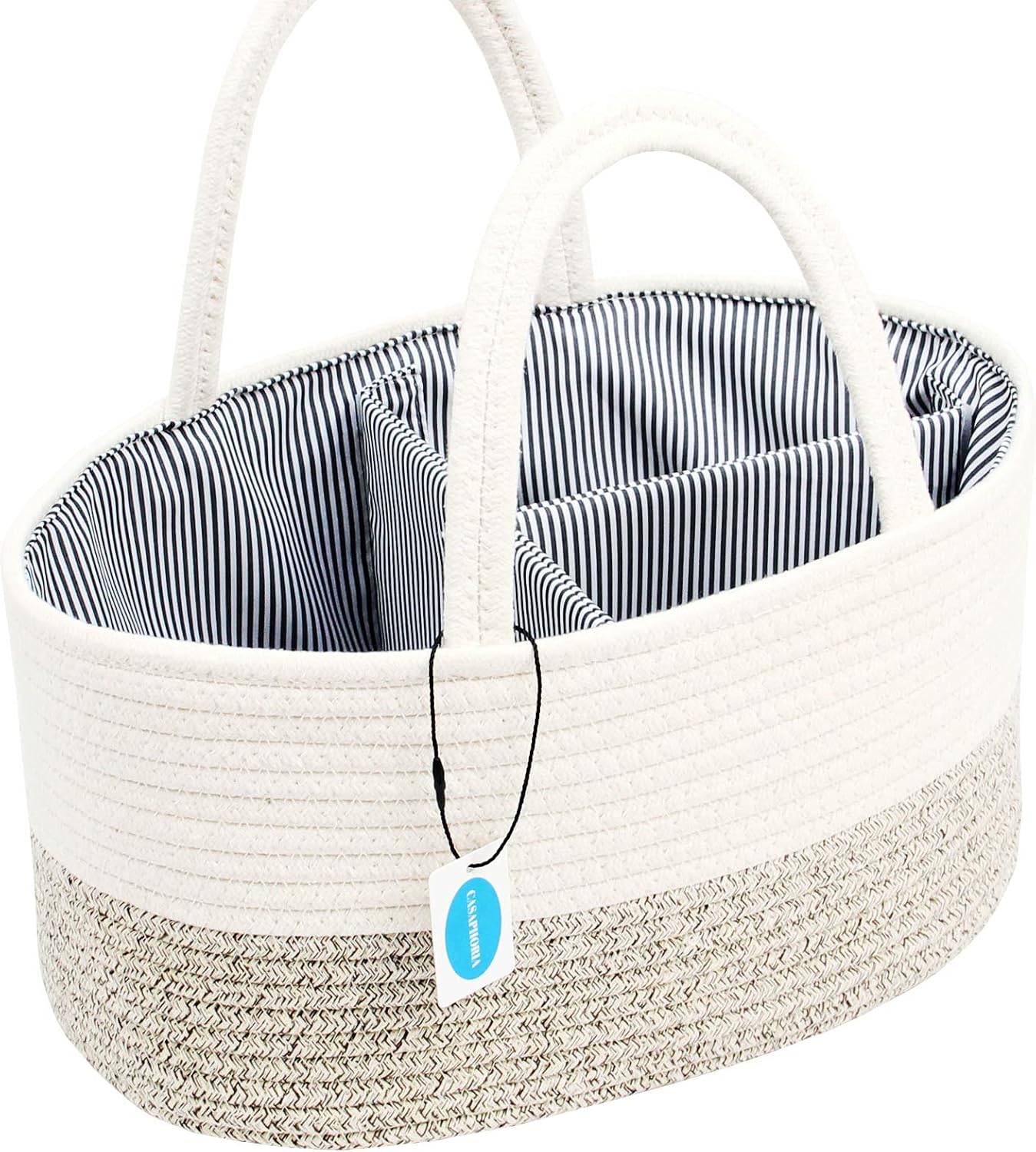 Casaphoria Caddy Organize Woven Hamper Cotton Rope Basket Caddy for Storage, 100% Cotton Towel Basket with Handle, Portable Bag, Light Brown (14.2''8.7''7.1'') image 2