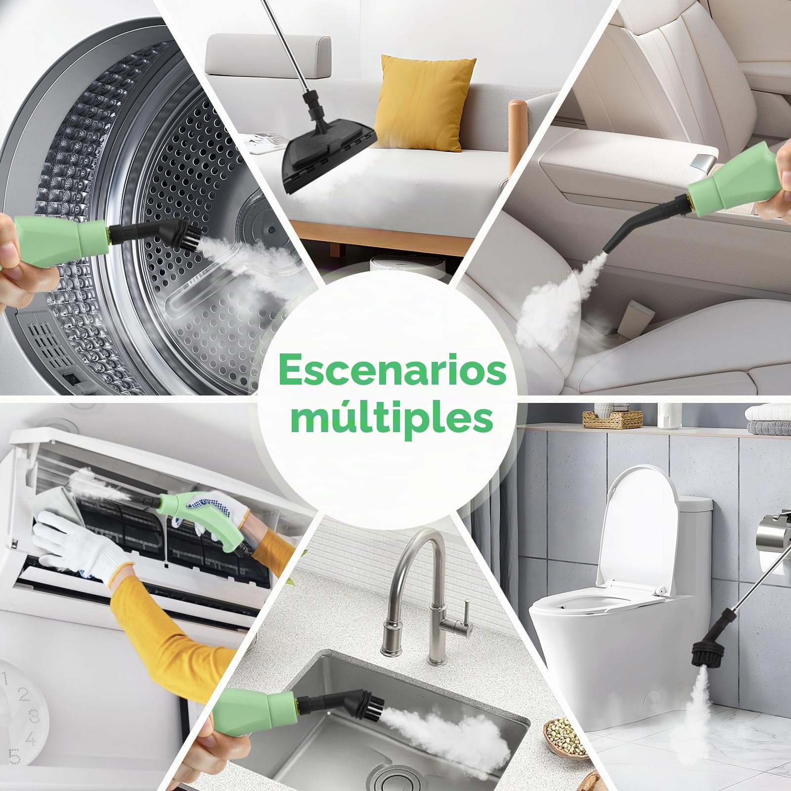 Limpiador a vapor portátil de 2500 W, 1100 ml, limpiador a vapor de alta presión con 3 cabezales de cepillo, limpiador a vapor de mano multifuncional para muebles de cocina, baño, coche (verde nuevo)