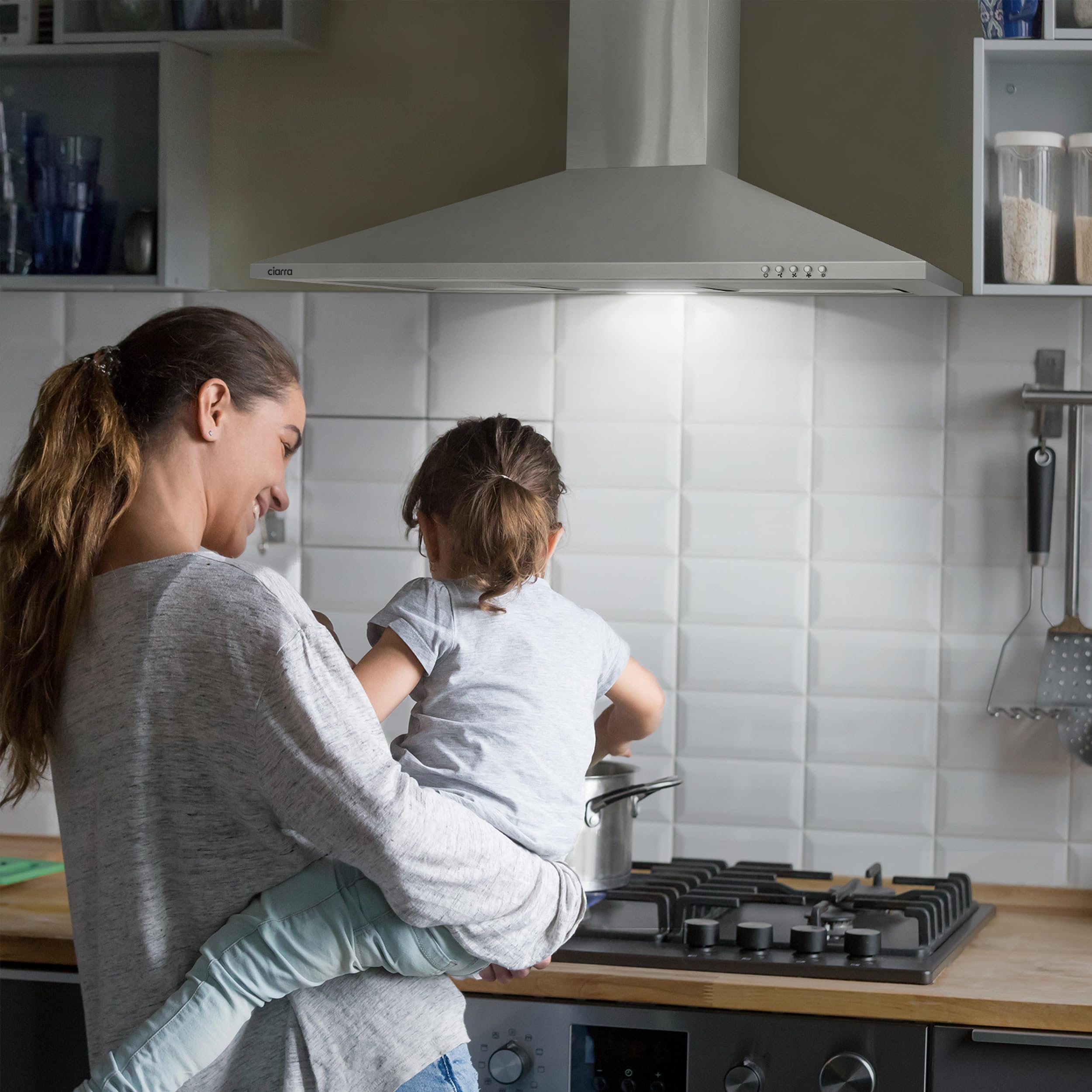 CIARRA Dunstabzugshaube 90 cm Umluft Abluft Pyramide Edelstahl Silber CAS9201A