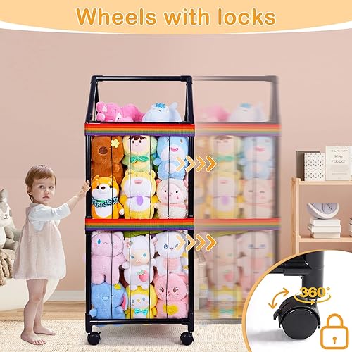 Miniatura 3 de FIOBEE Zoo de almacenamiento de animales de peluche con ruedas, organizador de almacenamiento de juguetes de peluche movible de 360 grados, jaula