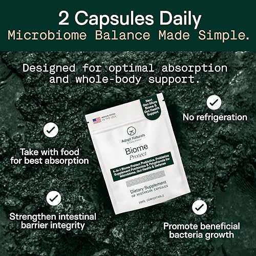 Miniatura 7 de Adapt Naturals - Prebióticos 4 en 1 para proteger el bioma, suplemento de probióticos, postbióticos y polifenoles para microbioma, salud intestinal