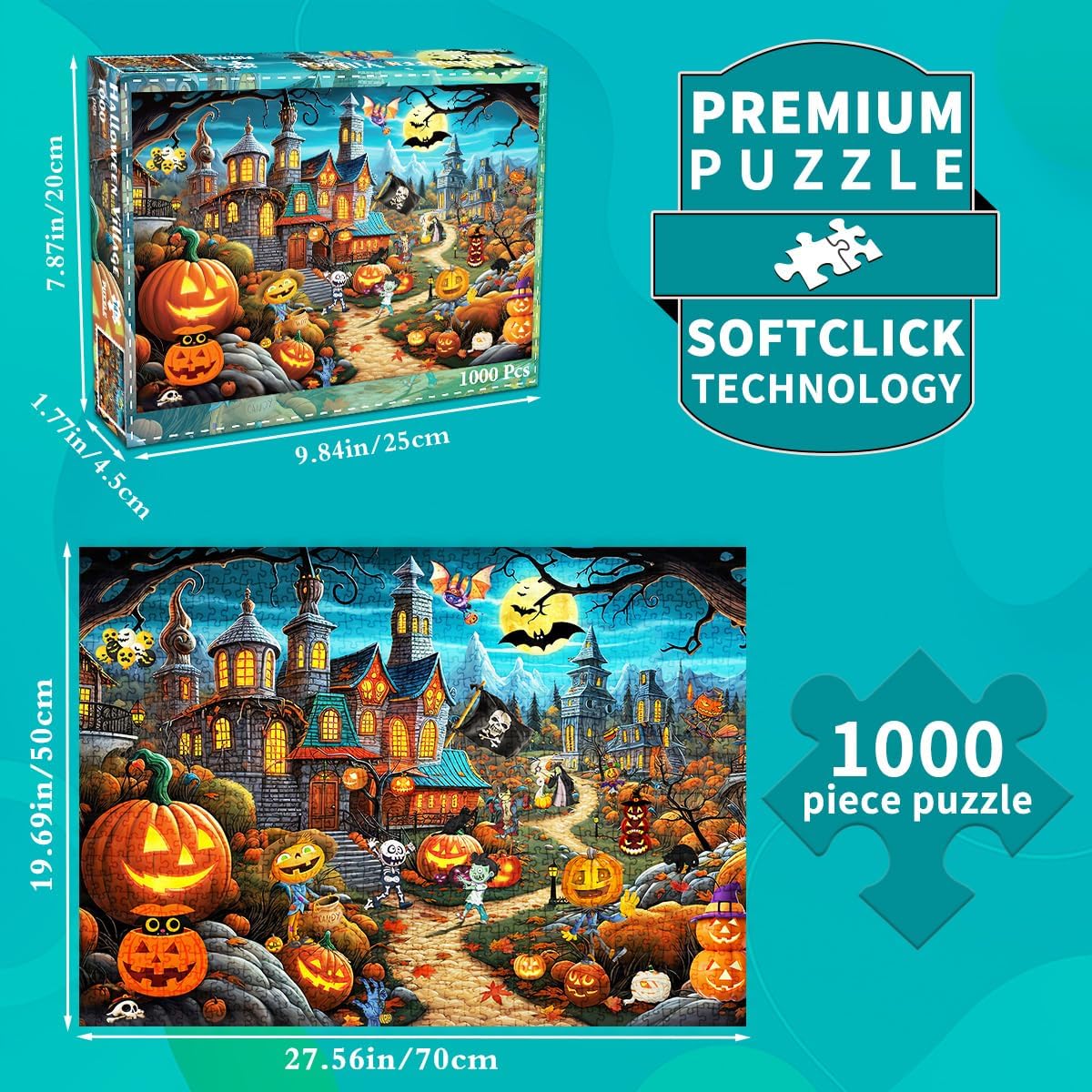 Halloween Puzzle for Adults 1000 Pieces,Fall Pumpkin Castle，Horror Haunted House Puzzle-Jigsaw Puzzles for Adults 1000 Piece Educational Games Colorful Puzzles for Home Decoration