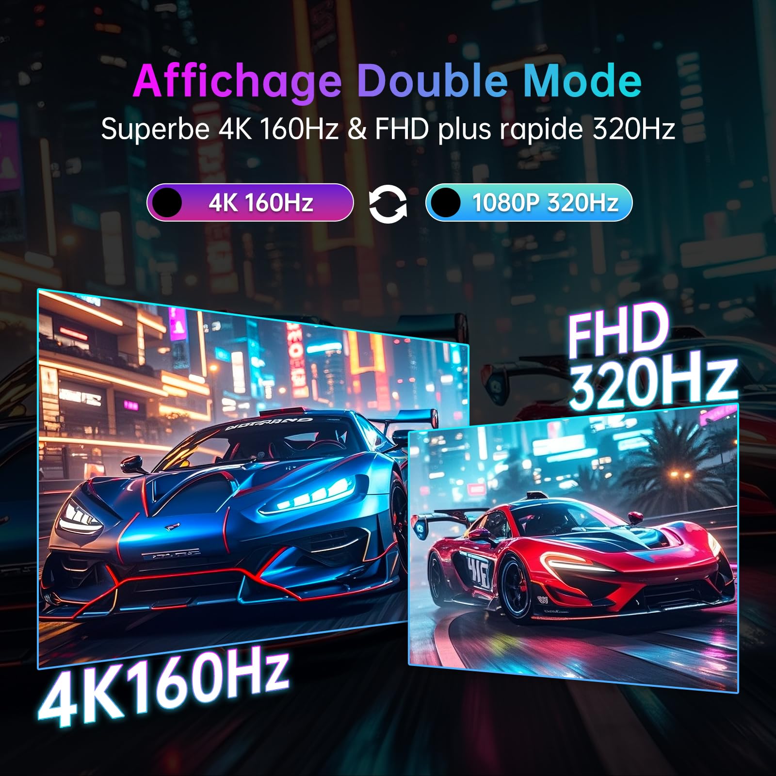 KTC Ecran Gaming 4K 27 Pouces, Double Mode 4K@160Hz / FHD@320Hz Changement Transparent, Panneau IPS Rapide, 1ms, HDR400, Adaptive Sync, 125% sRGB, 97% DCI-P3, ΔE<2, USB C 90W, KVM, H27P6