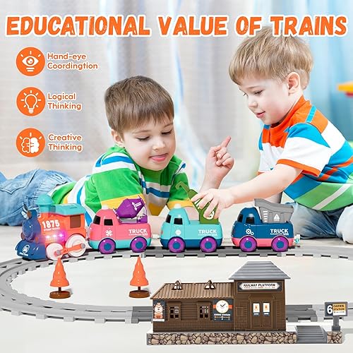 Miniatura 6 de Juego de tren eléctrico para niños pequeños, juguetes de tren magnético con luz y música, juego de pista de tren para niños pequeños de 3 a 5 años,