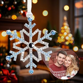 Personalized Ornament with Picture Inside for Christmas Tree Custom Photo Ornament Hanging Snowflake Projection Pendant 2024 New Home Decor for Xmas Party Memorial Gifts for Family Couples