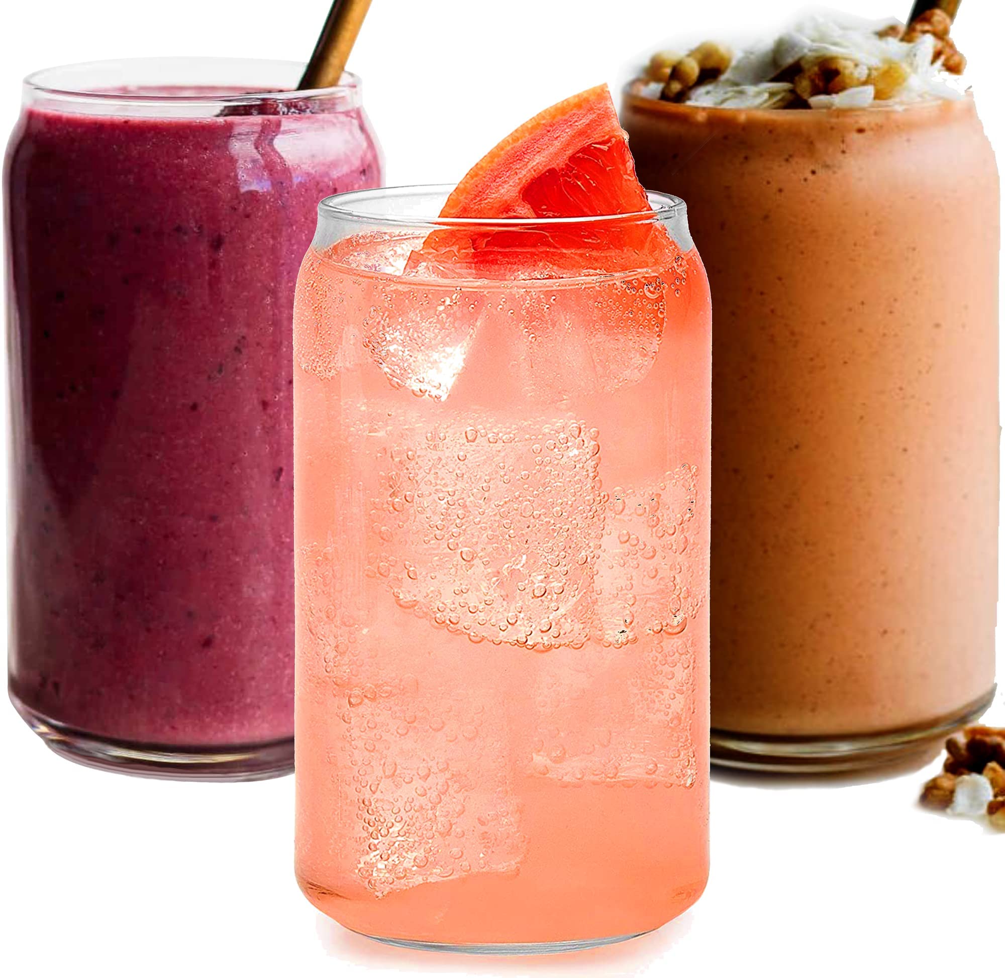 THE WHITE SHOP Beer Cup, 13.6 Oz Can Iced Coffee, Soda Glass, Classic 2 Pieces Glass Coke Can-Shaped Glass Cold Drink Coffee Drink Juice Milk Glass Heat-Resistant Drink Glass (600ml)