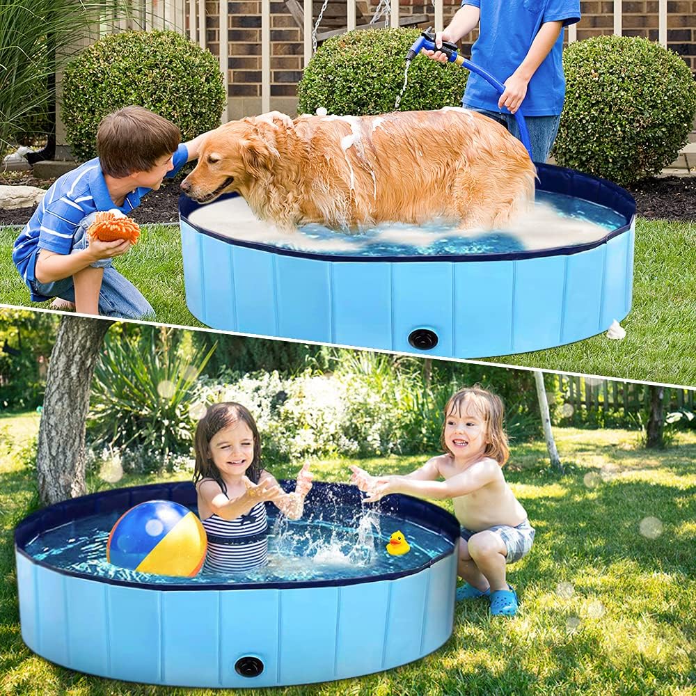 G TASTE Foldable Dog Pool,Hard Plastic and Portable Dog Swimming Pool, Collapsible Cat Bath for Small Puppy Pet and Kids Swimming,Blue