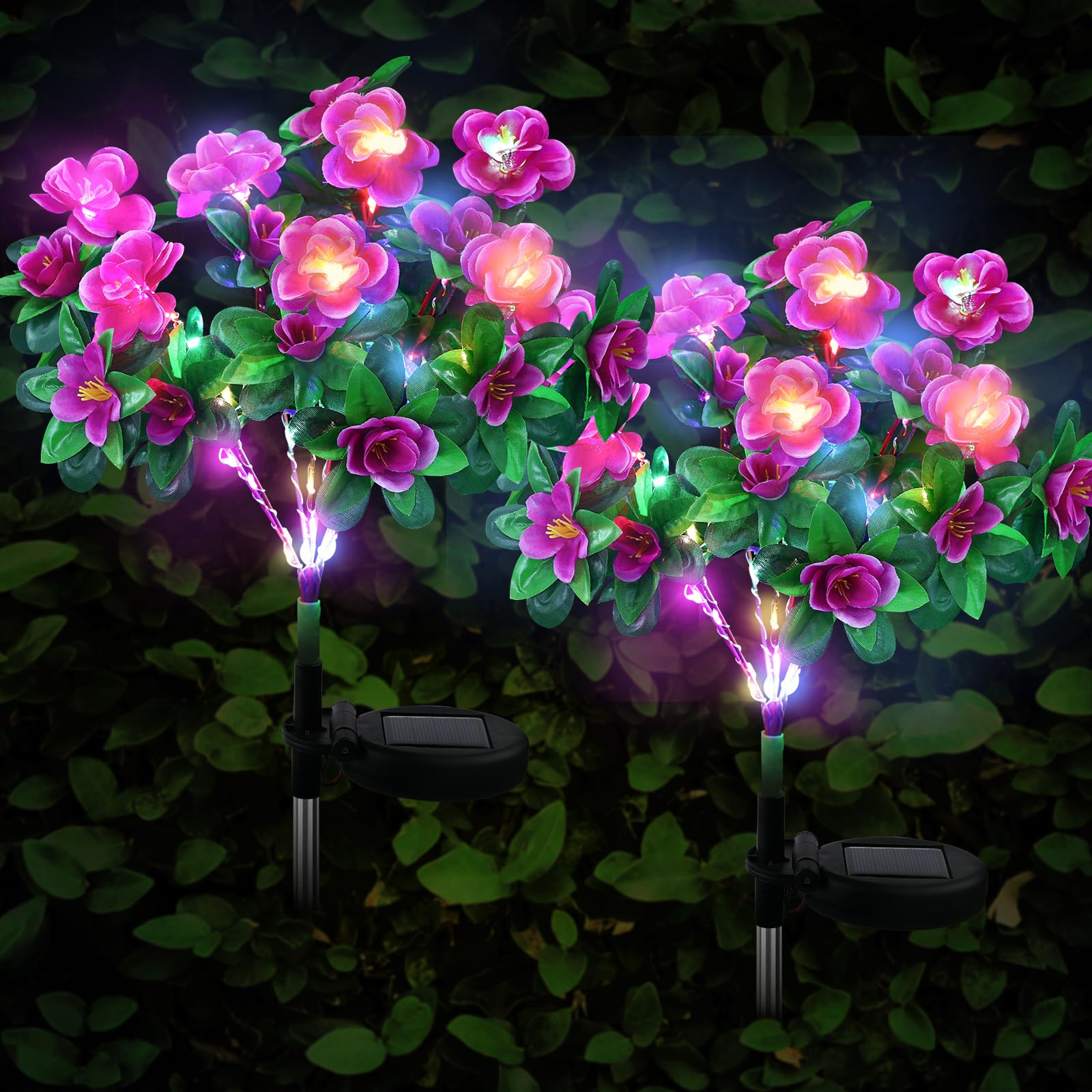 FWLWTWSS Solar Flower Lights Outdoor Garden, 2 Pack Rhododendron Solar Lights