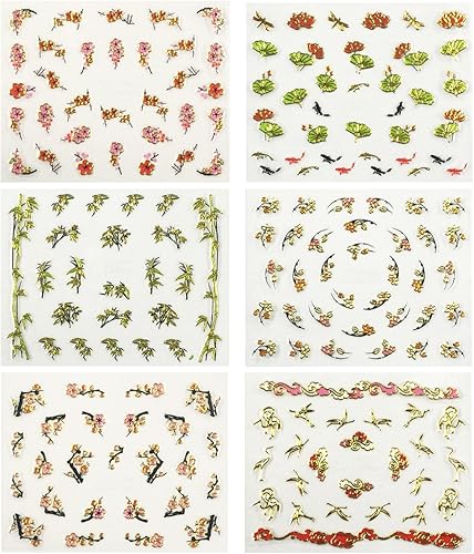 Calcomanías autoadhesivas de arte de uñas inspiradas en Asia, juego de 6