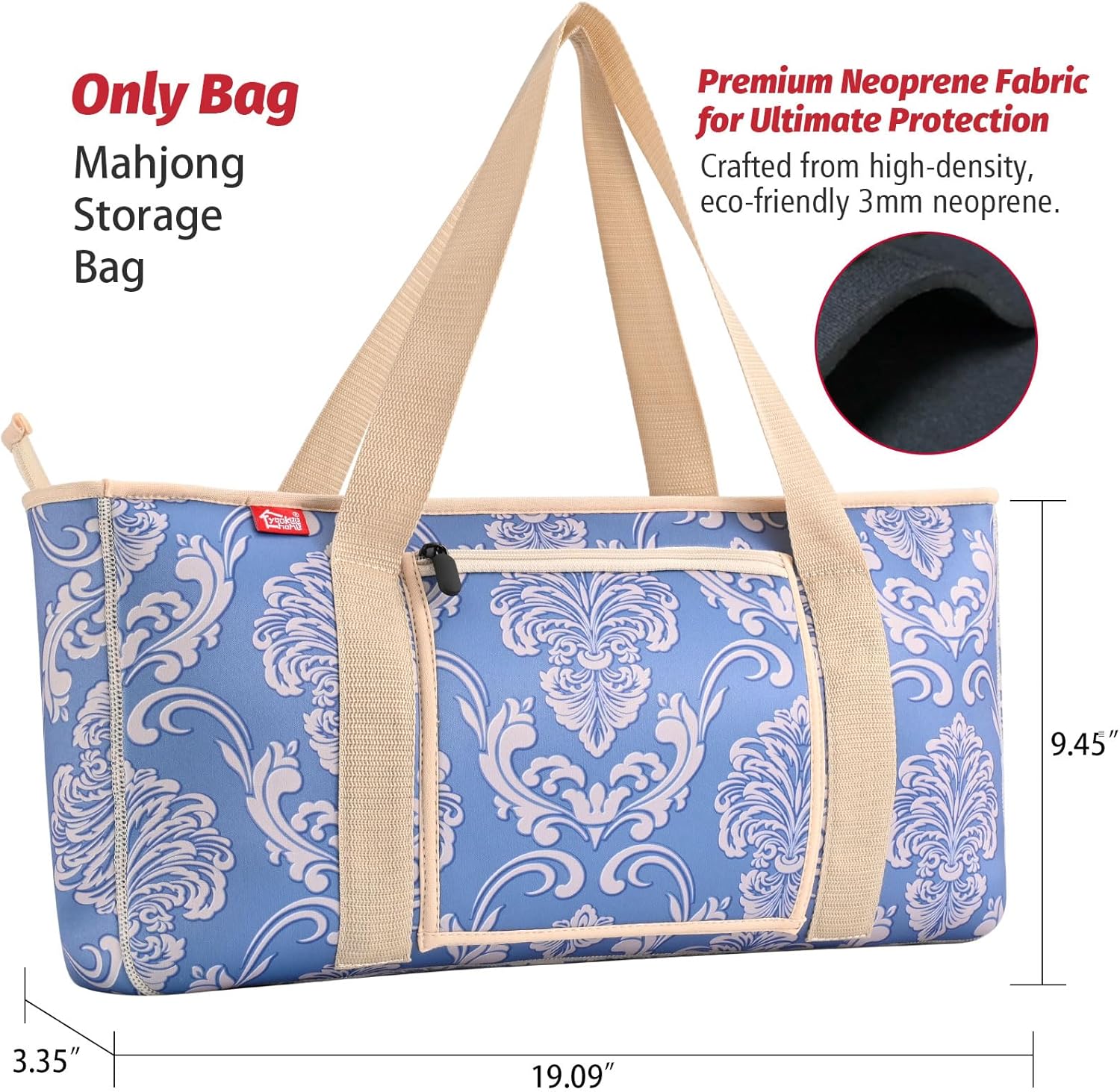 yookee home Mahjong Bag Neoprene Mahjong Tile Bag with Two Wrappers (Case Only), not Include Mahjong Accessories Mahjong Tote Bag for Women or Men(Baroque Floral)