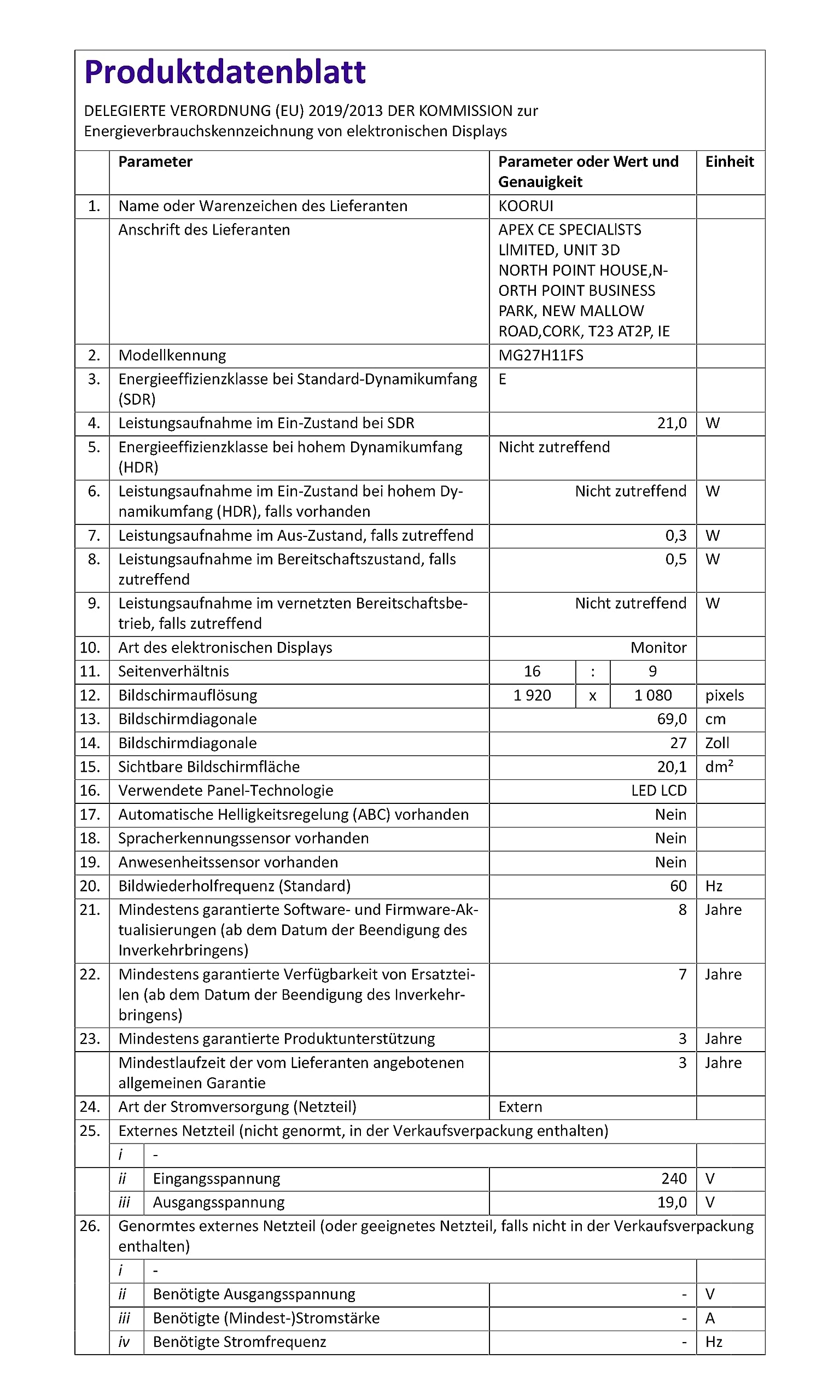 KOORUI 27 Inch Gaming Monitor, PC Screen 240Hz, FHD, 1ms, Adaptive Sync