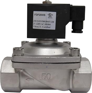PRM 2-Inch NPT Solenoid Valve, 304 Stainless Steel, 120 VAC Coil, Viton Seal, Normally Closed, Cv 48 for Air, Water, Oil, and Gas Applications, Max Pressure 145 PSI
