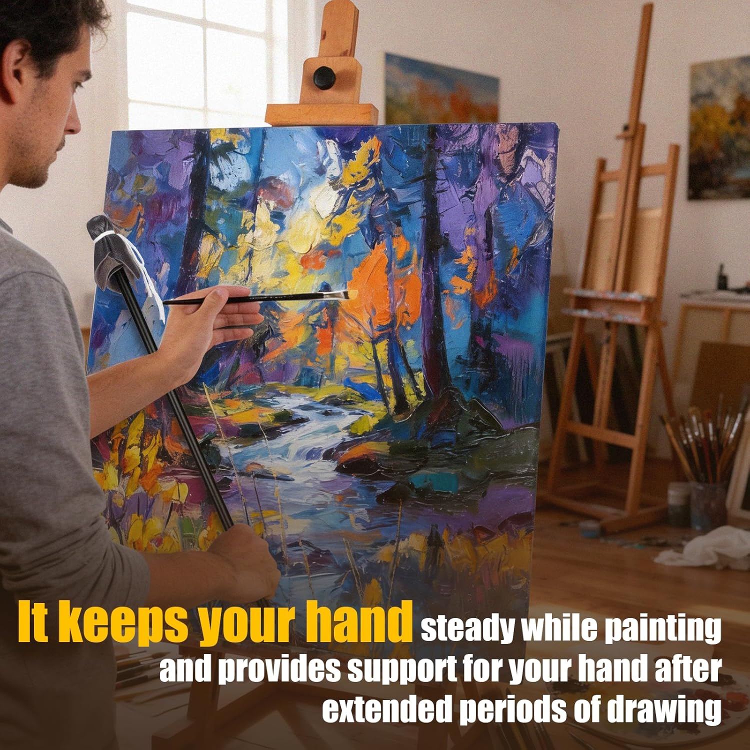Adjustable Mahl Stick - 33 6/7" Extendable Aluminum Painter's Hand Rest Tool with Faux Leather Grip | Steady Hand Support for Oil, Acrylic, Watercolor Painting, Drawing & Lettering