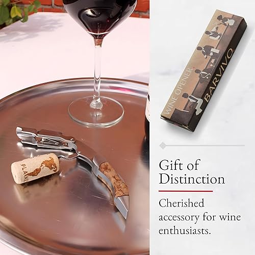 Miniatura 5 de Barvivo Natural Bai Ying - Abridor con cuchillo cortador de papel de aluminio y removedor de tapas, llave manual de vino de doble bisagra para