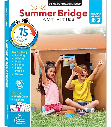 Summer Bridge Activities 2nd to 3rd Grade Workbook, Math, Reading Comprehension, Writing, Science, Social Studies, Fitness Summer Learning Activities, 3rd Grade Workbooks All Subjects With Flash Cards