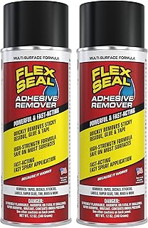 Flex Seal Adhesive Remover Spray, Heavy Duty Multi-Surface Residue Cleaner for Stickers, Labels, Decals, Tape & Super Glue; Safe on Glass, Plastic, Metal, Painted Finishes, Sealed Wood, 12 oz, 2-Pack