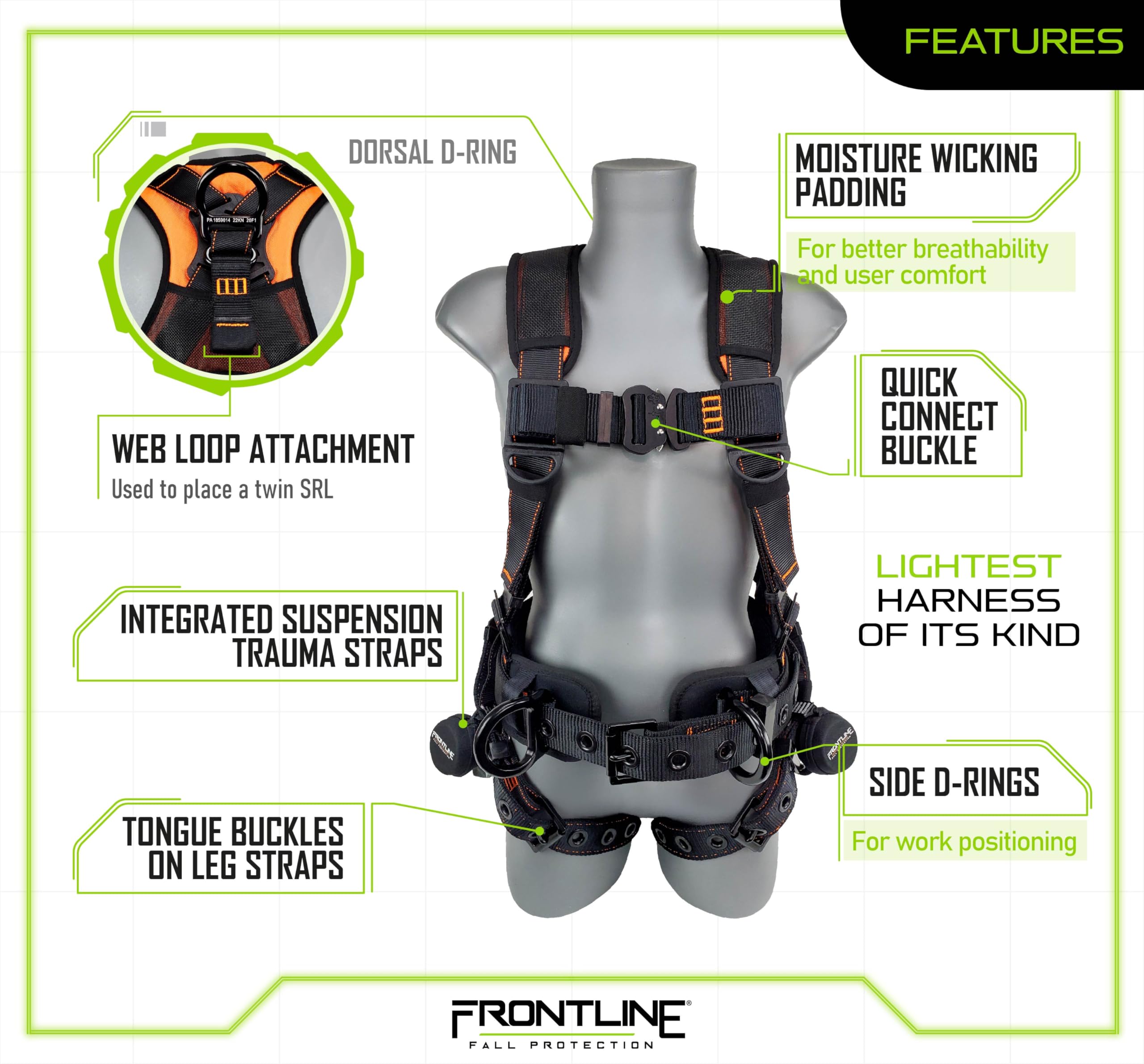 Frontline Fall Protection Harnesses - OSHA Compliant -3