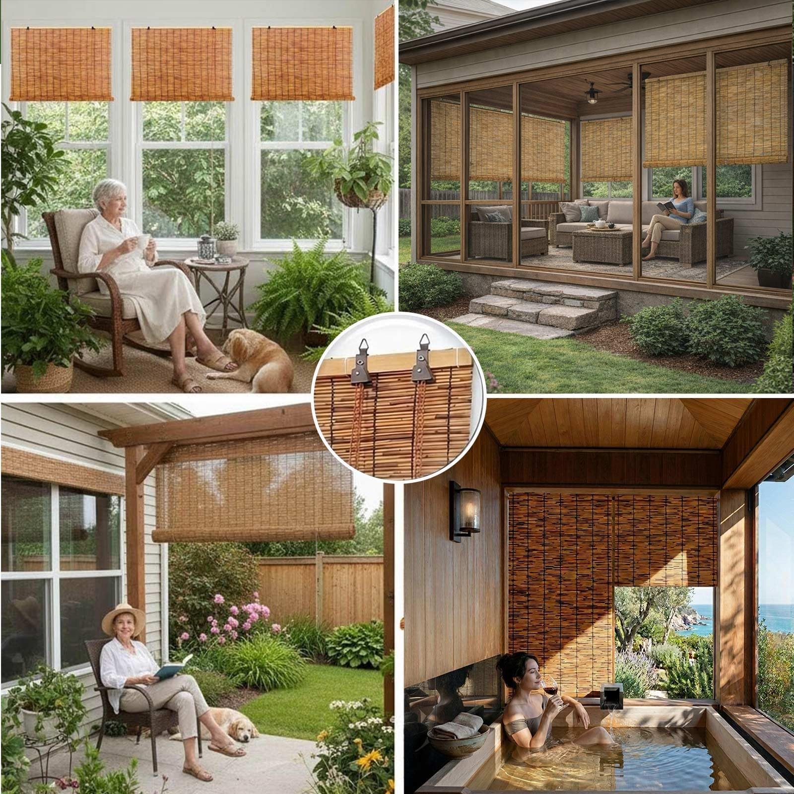 Store Bambou Extérieur pour Terrasse et Balcon, Store Enrouleur en Roseau Naturel, Brise Vue pour Pergola, Véranda et Jardin, Store Décoratif pour Fenêtres et Espaces Extérieurs(W150 x H260 cm)