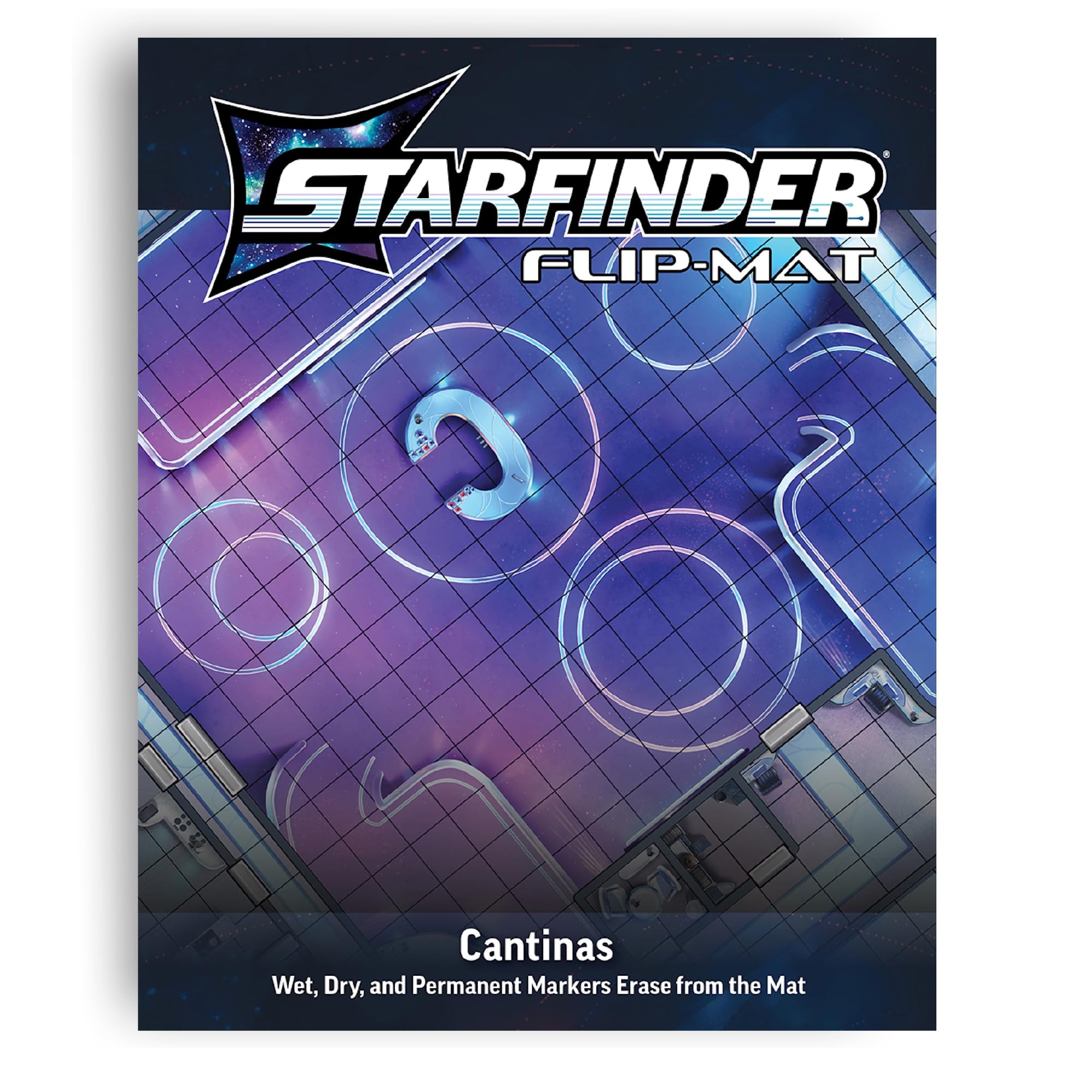 Starfinder Flip-Mat: Cantina - Double-Sided Gaming Mat 24x30 Inches - Dive Bar & Rooftop Lounge Battle Map for RPG Tabletop Games by Paizo