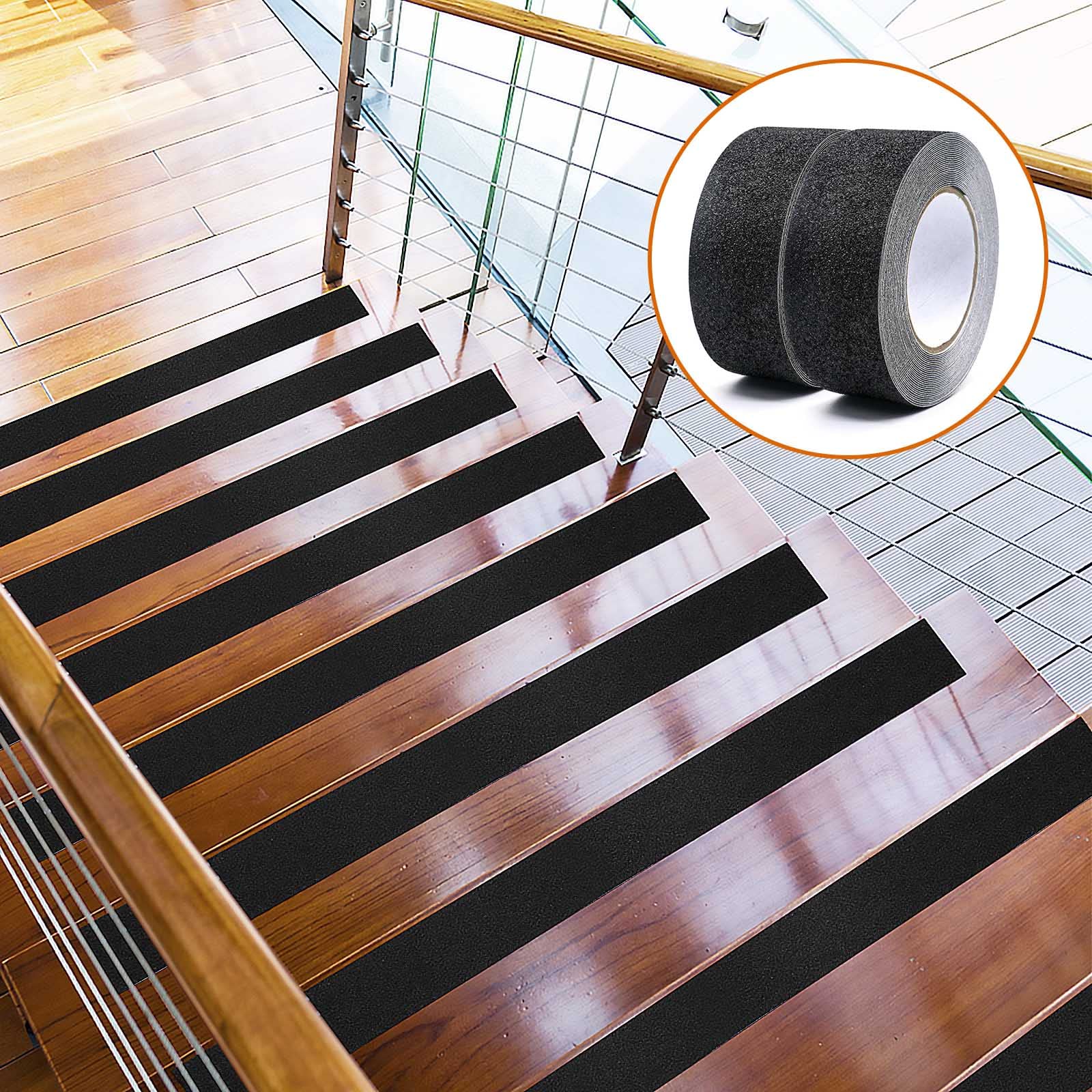 2 Pack Ruban antidérapant, Bandes antidérapantes avec Ruban adhésif antidérapant pour escaliers, marches, revêtements de Sol, Ruban antidérapant Solide, Autocollant, (5cm x 10m, Noir), BOMEI PACK