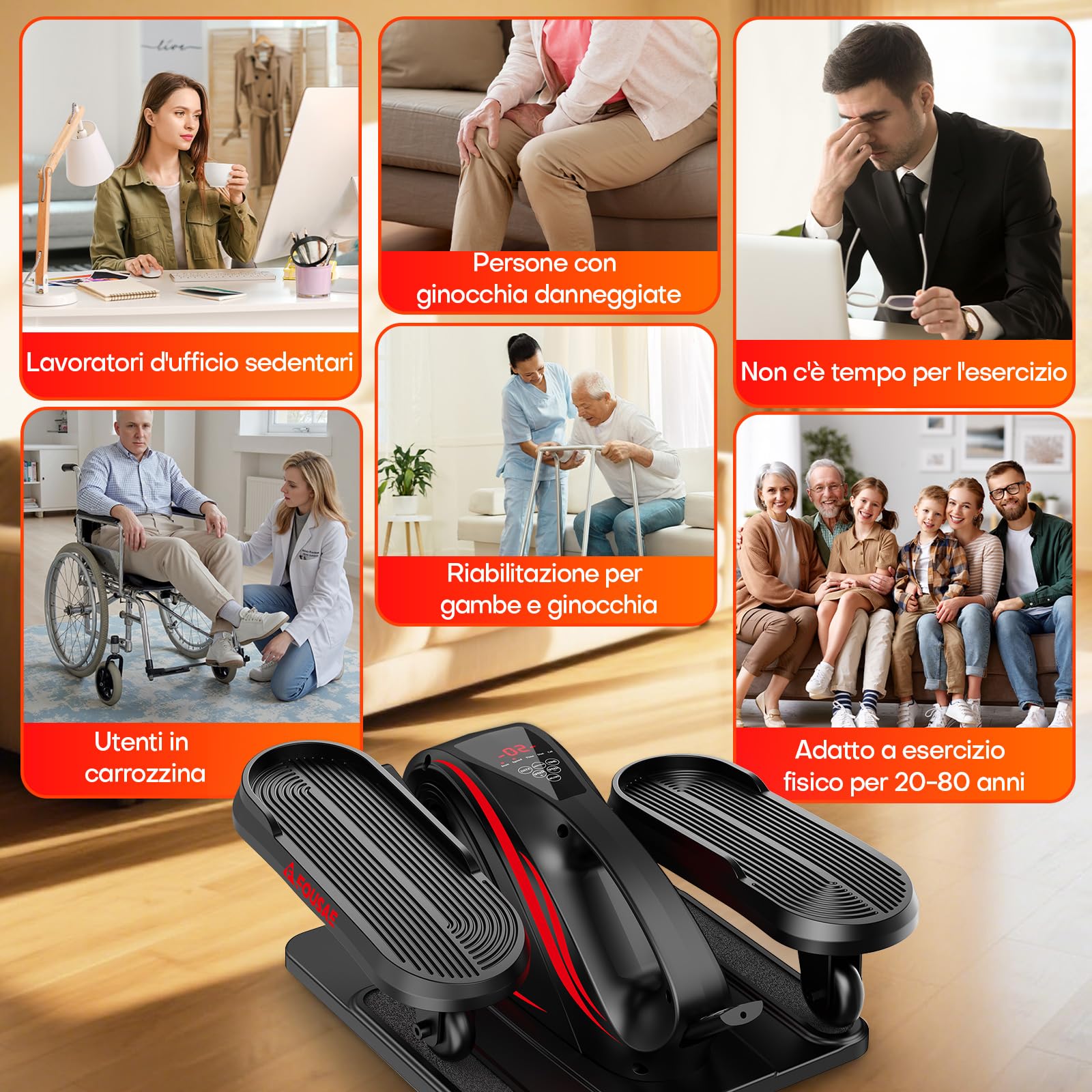 Ellittica Elettrico, 2 in 1 Pedaliera Elettrica con 15 velocità Regolabili e 3 modalità Automatiche, Cross Trainer da Seduti con Telecomando, Pedaliera per Anziani Silenzioso e Portatile