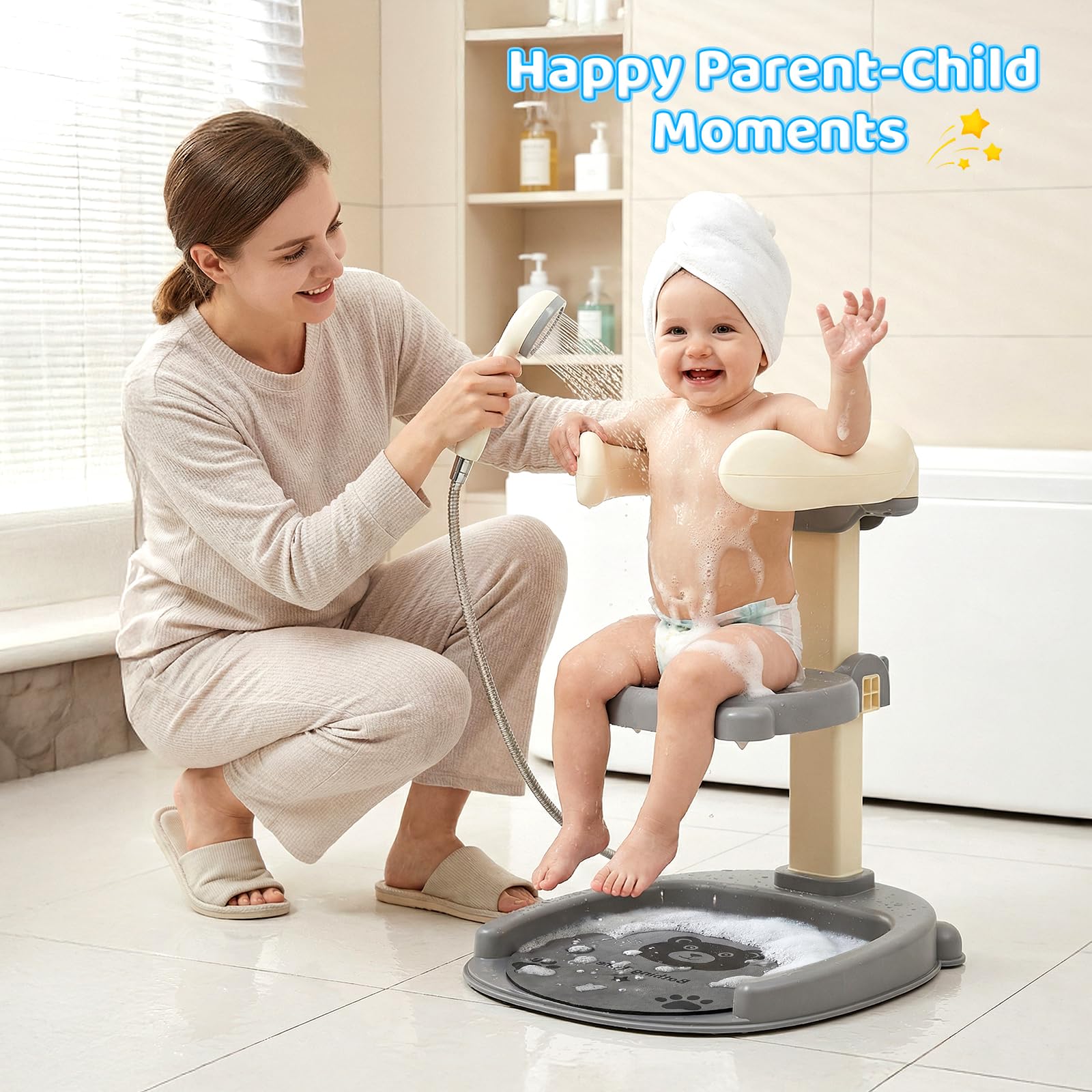 Supporto per Doccia per Bambini 2 En 1,Soporte De Baby Shower,Con Soporte Para Cabezal De Ducha,Altura Ajustable,Con Piso Sin Deslizamiento Y Mango De Seguridad,Soporte De Ducha Durante 8-36 Meses
