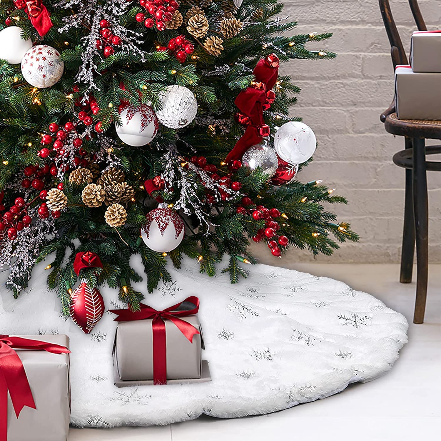 Jupe De Sapin De Noël - KAKOO - Rond - Blanc - 120CM - Décoration De