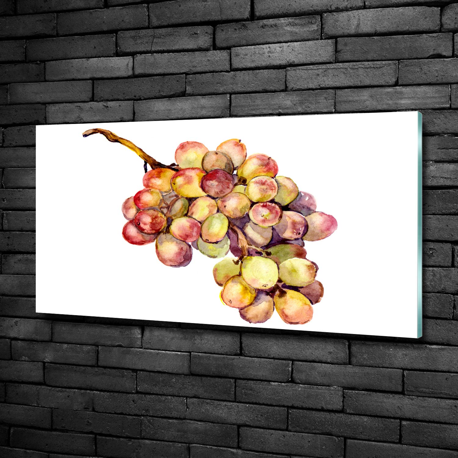Tulup Glas-Bild Wandbild aus Glas - Wandkunst - Wandbild hinter gehärtetem Sicherheitsglas - Dekorative Wand für Küche & Wohnzimmer 100x50 - Essen & Getränke - Weintrauben - Grün