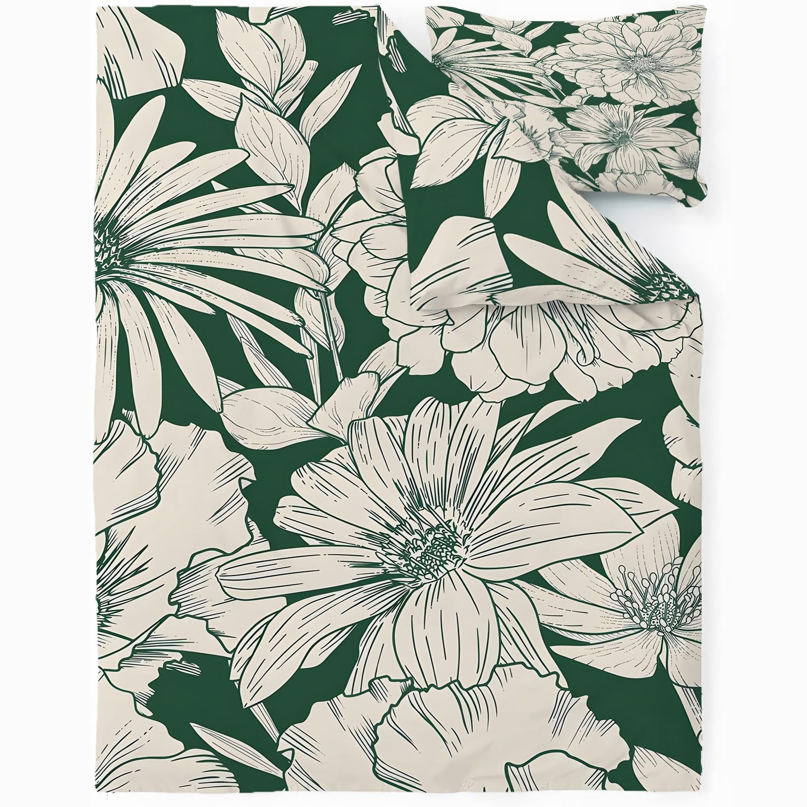 Housse de couette 200x200 cm avec 2 taies d'oreiller motif fleurs encre